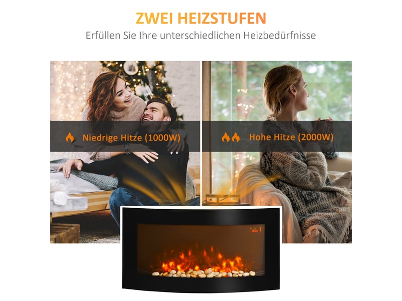 Cheminée électrique murale noire avec effet flammes led, chauffage 10002000 w, 89,2 cm - Conforama R