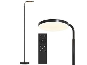 Lampadaire led avec télécommande magnétique, orientable et flexible, en métal noir.