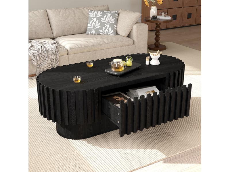 Table basse ovale avec tiroir 100x50x35,5 cm en mdf noir - Conforama W