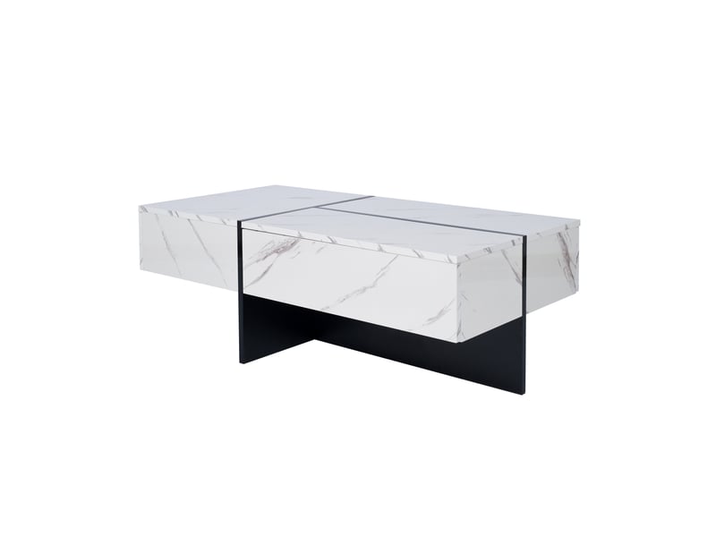  Table basse effet marbre blanc brillant avec led contrôlable par application, 3 tiroirs, 100x50x34.5 cm  - Conforama A
