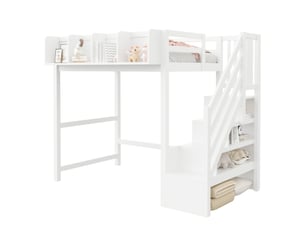 Lit mezzanine 90x200 cm <strong>OKMYHOME</strong> <strong></strong> coloris blanc