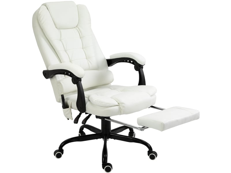  Fauteuil bureau massant, hauteur réglable, dossier inclinable, télécommande, repose-pieds, pivotant 360°, blanc.  - Conforama B