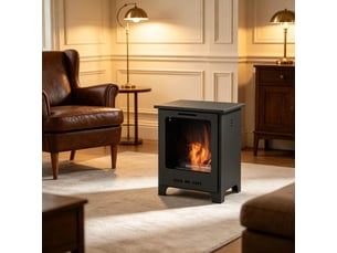 Cheminée au bioéthanol 40x30x50 cm noire en métal, sur pied avec brûleur inox 0,9 l, chauffe 20 à 25 m²