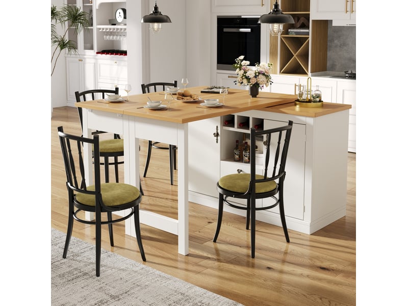  Table bar extensible 120-180 cm pivotante à 360° avec rangement, blanc naturel  - Conforama D