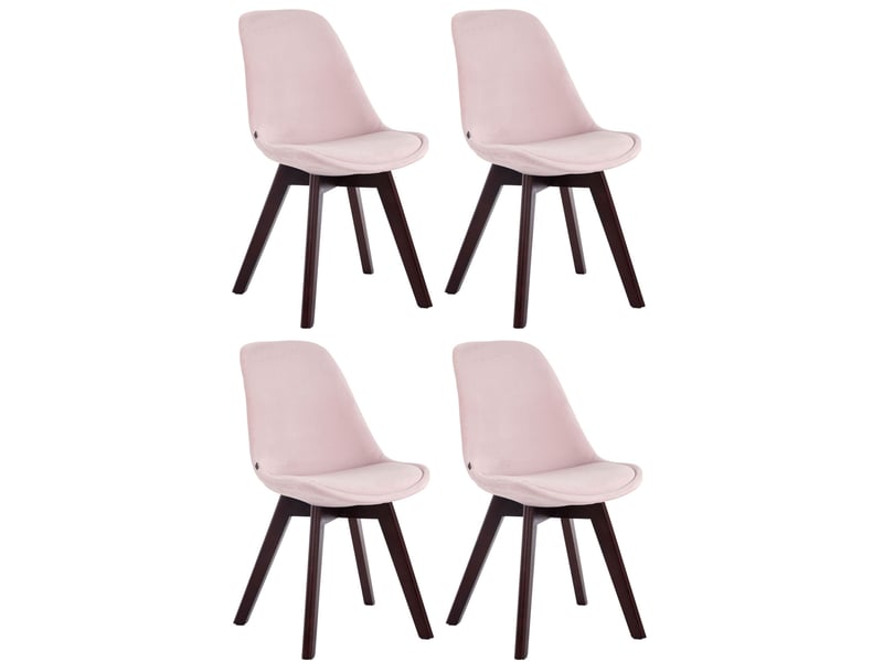 Lot de 4 chaises de salle à manger design scandinave en velours rose et piètement à 4 pieds en bois foncé 10_0008760 - Conforama A