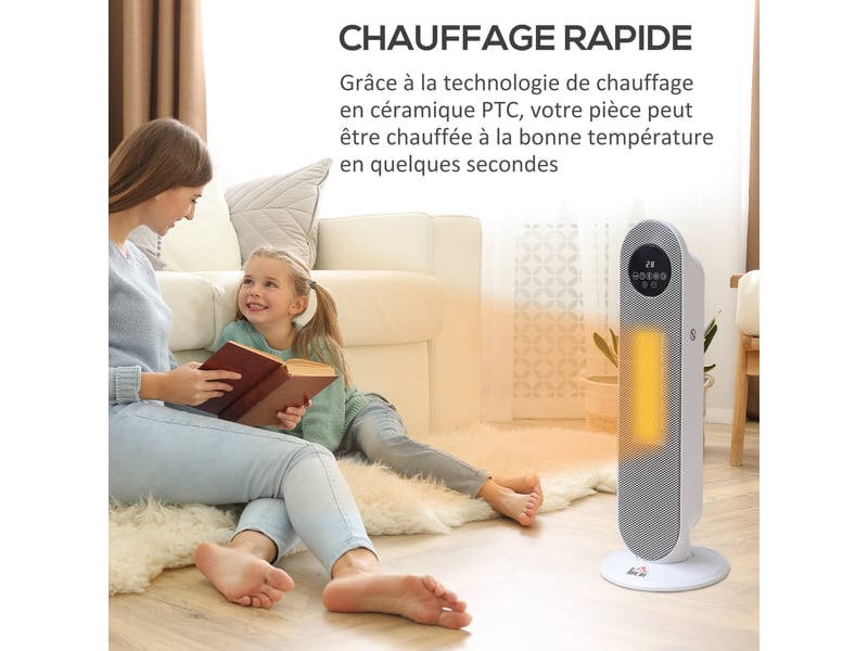  Chauffage d'appoint radiateur soufflant radiateur céramique oscillant 15-40°c avec télécommande 13002000w, 21 x 21 x 63,5 cm  - Conforama E