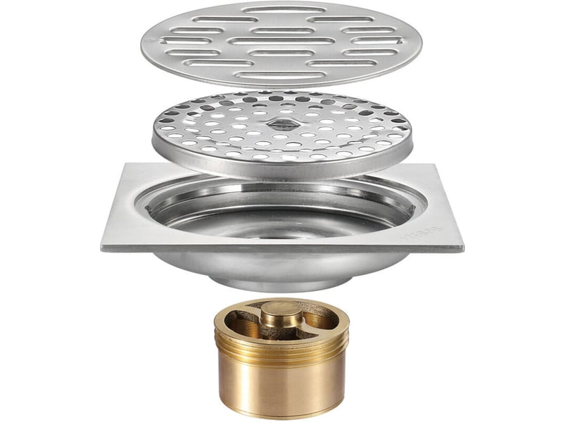  Siphon de sol - siphon de sol de salle de bain - siphon de sol extérieur pour balcon épaissi - anti-blocage, anti-insectes et anti-odeurs 100 × 100 mm  - Conforama C