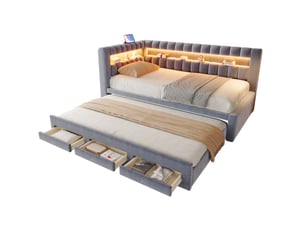Lit gigogne 90x190 cm REDOM   coloris gris