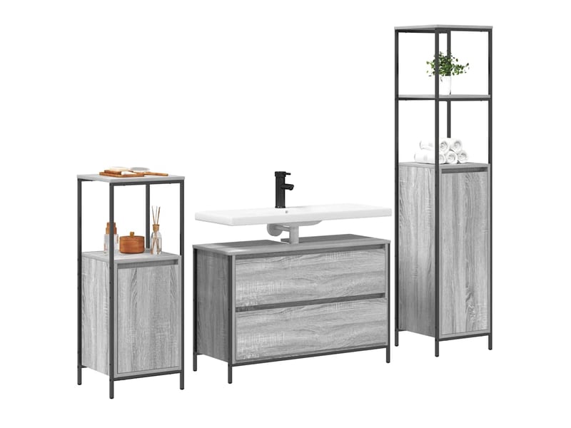 Ensemble de mobilier de salle de bain 3 pc gris sonoma cf64387 - Conforama C