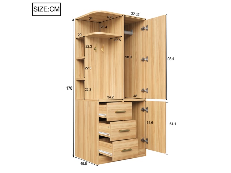  Armoire de chambre - armoire à une porte 70 × 50 × 170 cm, avec plusieurs étagères, tiroirs, 70 x 50 x 170 cm, bois  - Conforama D