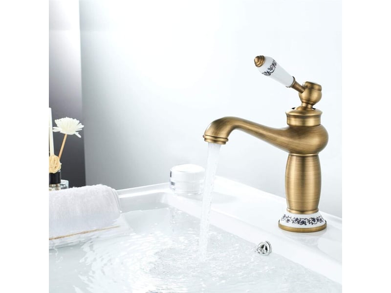  Robinet rétro salle de bain, robinet de lavabo poignée en céramique mitigeur monocommande lavabo, robinet salle bain eau chaude et froide, laiton - doré  - Conforama C