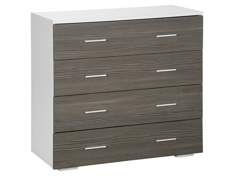  Commode meuble de rangement contemporain style 4 tiroirs 76 x 35 x 72 cm blanc et gris  - Conforama B