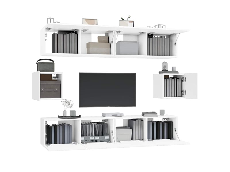  Ensemble de meubles tv - banc tv - meuble de rangement 6 pcs blanc bois d'ingénierie  - Conforama D