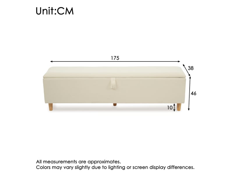  Banc coffre tcqpz 175 x 38 x 46 cm rangement hydraulique en velours côtelé beige  - Conforama C