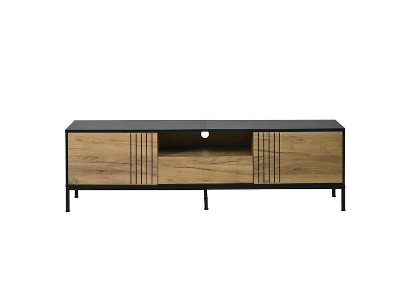 Meuble tv avec rangements en panneau de particules coloris chêne et noir 170x35x50 cm - pangivo - Conforama A
