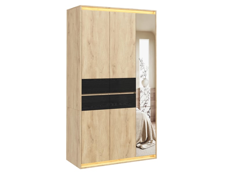  Armoire de chambre 110x47x200 cm avec miroir, dressing moderne penderie led, mdf 2 tringles 4 tiroirs 9 niches, chêne  - Conforama A
