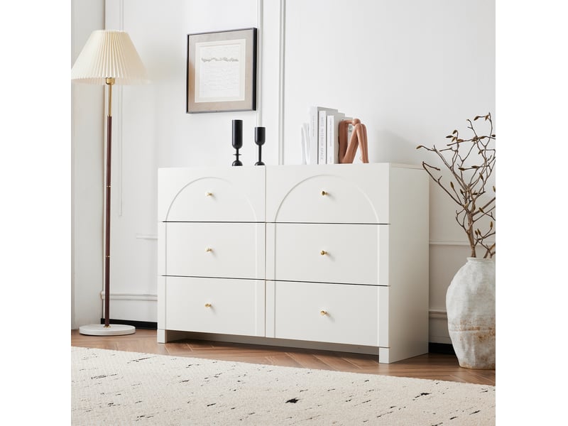 Commode 6 tiroirs 120x40x82 cm en panneau de particules blanc  - Conforama D