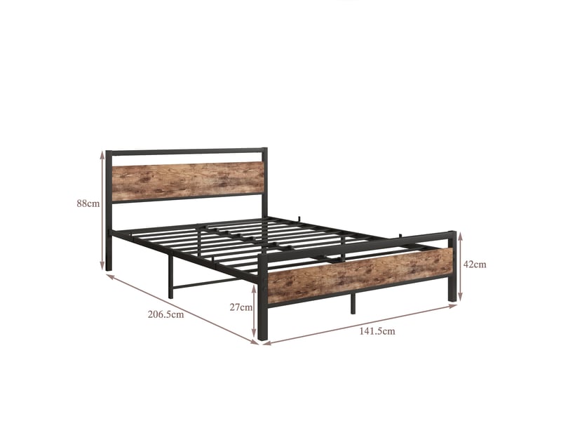  Lit double 140×200 cm avec rangement sous cadre - okmyhome- tête et pied en mdf, sans matelas, brun ancien  - Conforama D