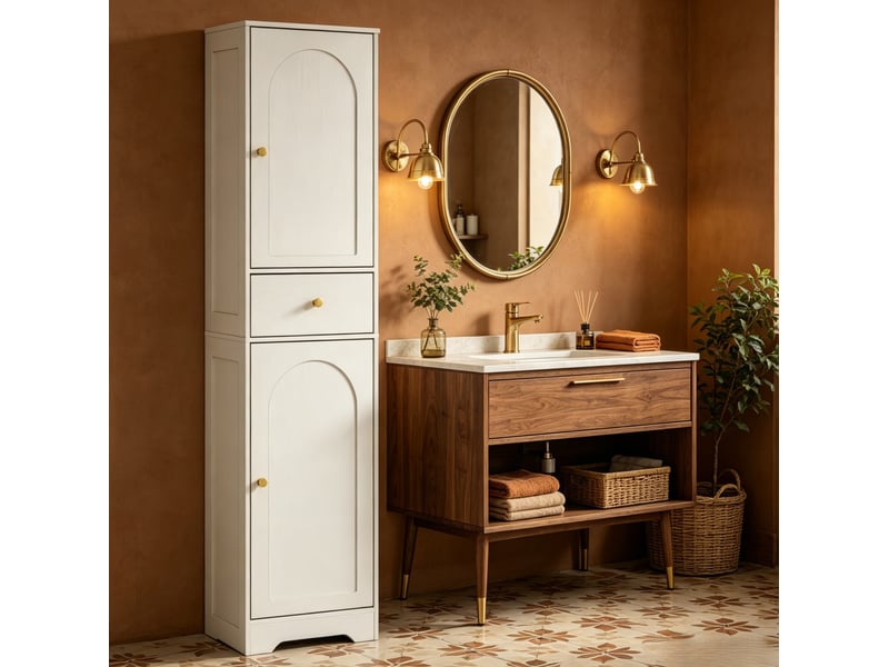  Colonne de rangement salle de bain 40x29,5x170 cm 2 placards 1 tiroir panneau de particules blanc  - Conforama C