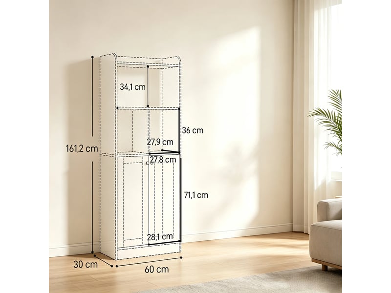  Bibliothèque meuble de rangement haut mdf et panneaux vert et bois 60x30x161.2 cm T5828P546284 - Conforama C