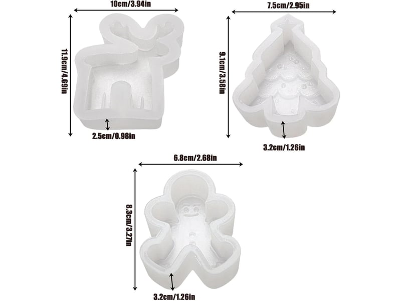  3 pièces moule en silicone pour bougies de noël en forme de sapin de noël elk bonhomme en p-ain d'épices, moule en silicone sur le thème de noël  - Conforama E