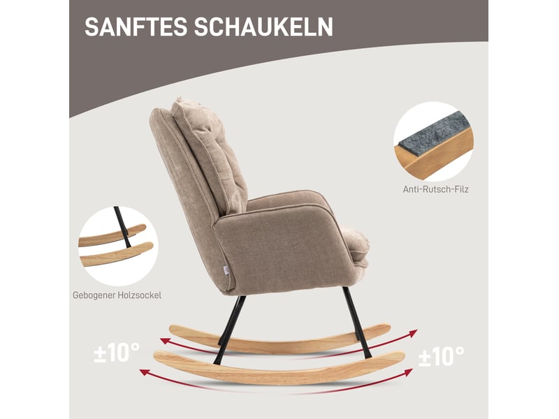  Fauteuil à bascule tcqpz avec accoudoirs, aspect chenille, rembourrage épais, 71 x 98,5 x 97 cm, marron, charge 120 kg  - Conforama D