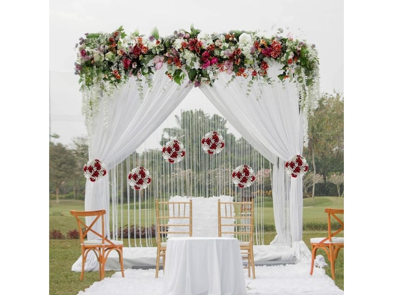 Boule de fleurs artificielles pour centre de table de mariage - roses cramoisies et gypsophile - décoration de fête diy pour maison - Conforama D