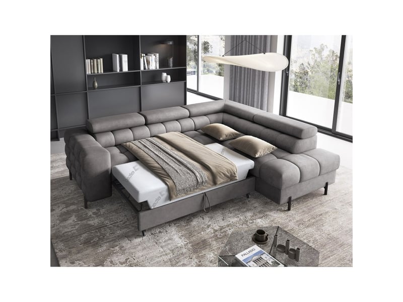  Canapé ferrum gris convertible 5 places angle droit appuie-têtes réglables 276x93x200cm  - Conforama C