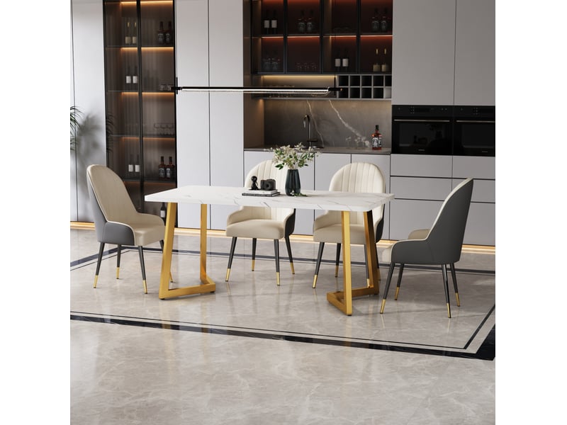  Table à manger rectangulaire 117 x 68 cm, plateau mdf effet marbre blanc et doré  - Conforama B