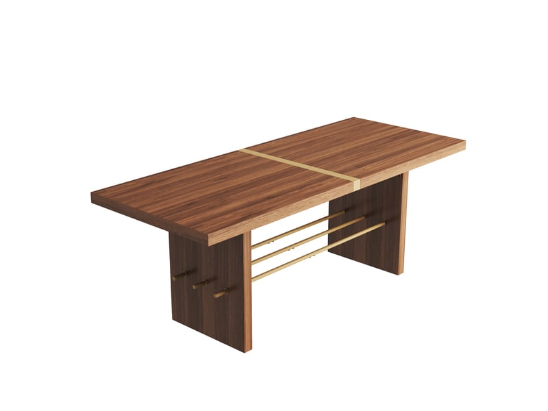 Table à manger moderne noyer+or 180x75 cm, 6-8 personnes, plateau 4 cm, résistant - Conforama E