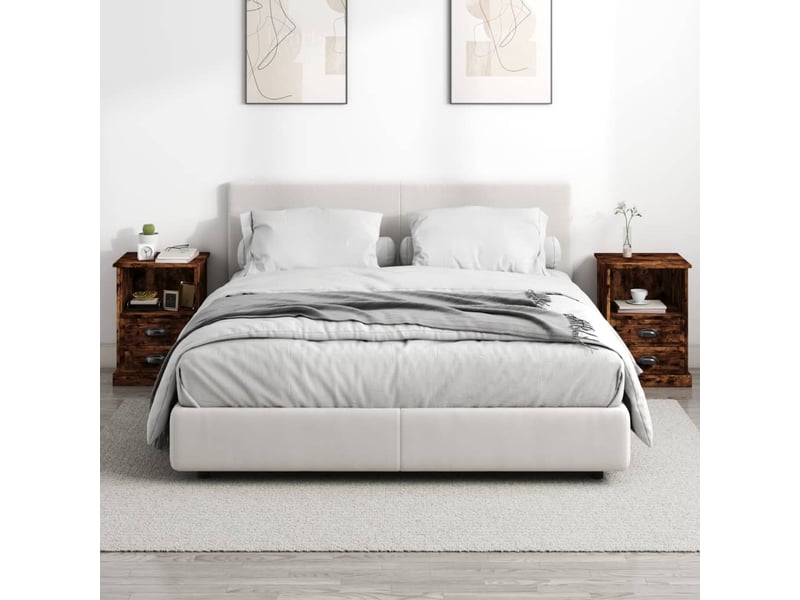  Lot de 2 tables de chevet - cabinet de chevet - table de nuit chêne fumé 43x36x60 cm  - Conforama B