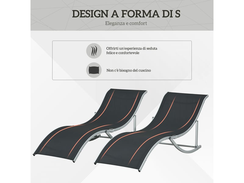  Ensemble de 2 chaises longues pliantes de jardin en aluminium et textilène, 61 x 165 x 63 cm, noir  - Conforama E