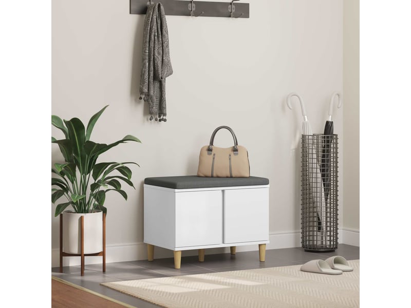  Banc d'entrée blanc 60x38x46 cm bois ingénierie et tissu shl46519  - Conforama B