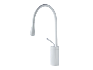 Robinet de salle de bain avec bras pivotant à 360° et design en forme de larme, mitigeur blanc, profil bas