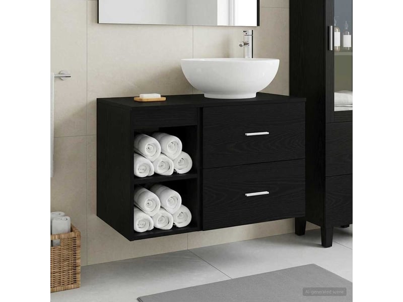  Ensemble de mobilier de salle de bain 2 pcs chêne noir shl5118  - Conforama B