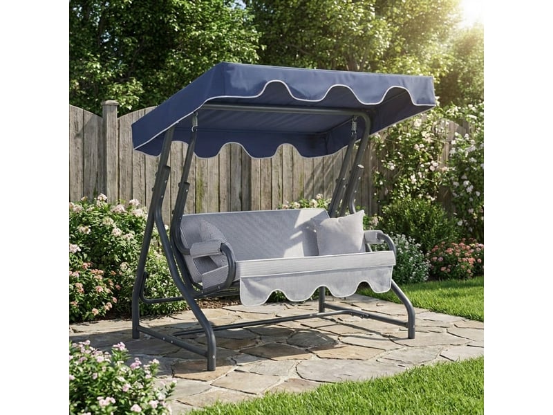  Balancelle de jardin 3 places avec auvent morus - bleu  - Conforama B
