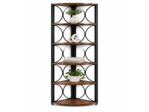Étagère d'angle multifonction 6 niveaux 107 cm noir et brun rustique en métal et bois, gain de place