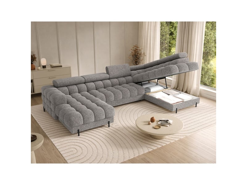Canapé panoramique convertible gris chiné angle droit feraria 358x93x202cm - Conforama C