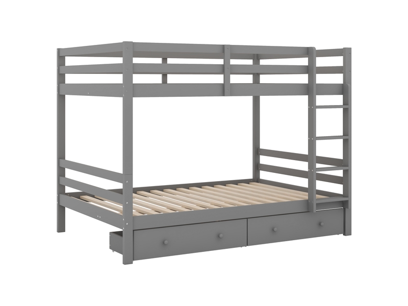  Lit superposé enfant gris 140x200 cm – avec tiroirs de rangement et garde-corps hauts  - Conforama A