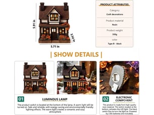 Maison décorative lumineuse en résine, style vintage – modèle harvest, led lumière chaude, alimentation par pile