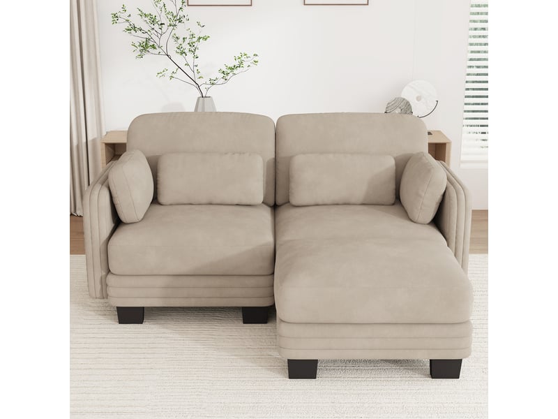 Canapé d'angle modulable - 2 places - forme l - 1 ottoman - coussins d'accoudoirs - tissu chenille - mobilier de salon - brun clair CozyNest - Conforama B