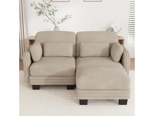 Canapé d'angle modulable - 2 places - forme l - 1 ottoman - coussins d'accoudoirs - tissu chenille - mobilier de salon - brun clair