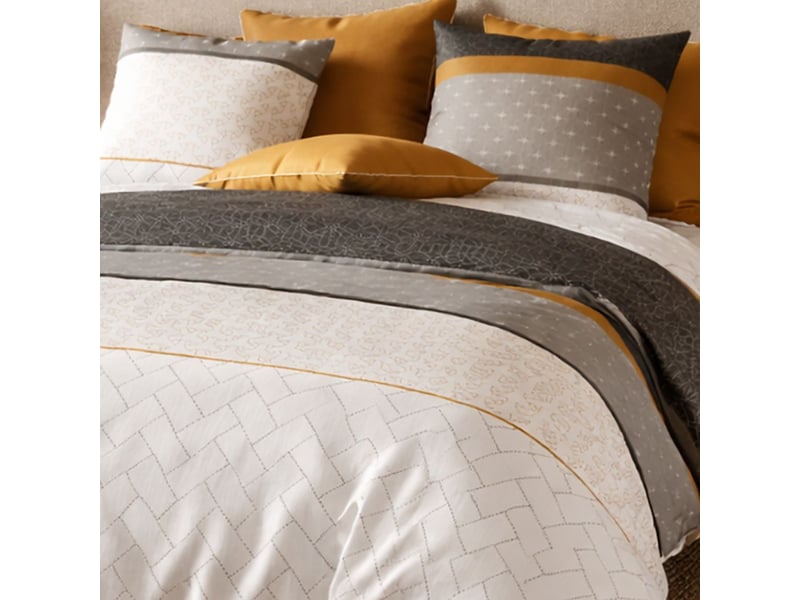  Parure housse de couette 240x220cm + 2 taies motif graphique blanc et gris 100% coton - lunelle LUNELLE - Conforama D