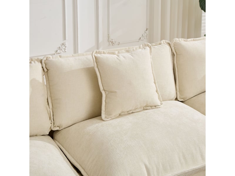  Canapé droit modulable 3 places 289 × 75 × 84 cm en chenille beige, coussins rembourrés IKSETERA TRADING LTD - Conforama R