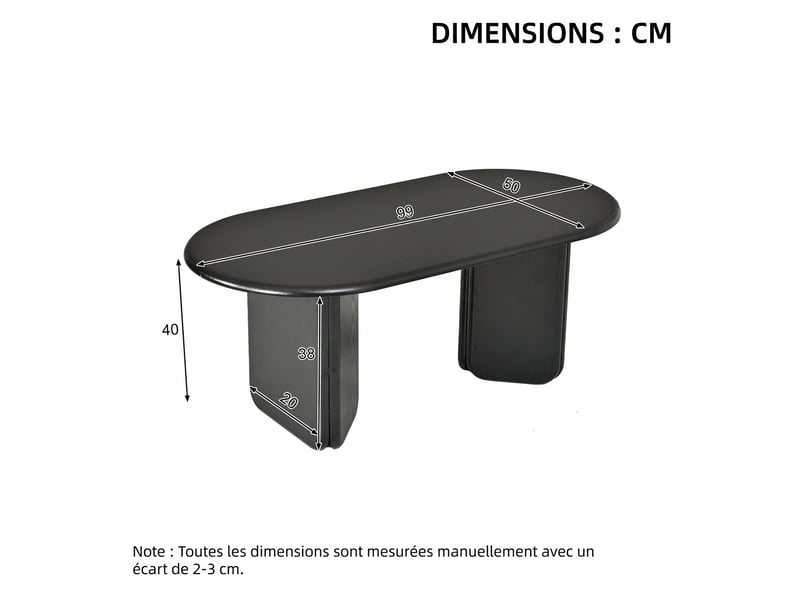  Table basse ovale noire en mdf 99x50x40 cm - table de salon moderne  - Conforama C