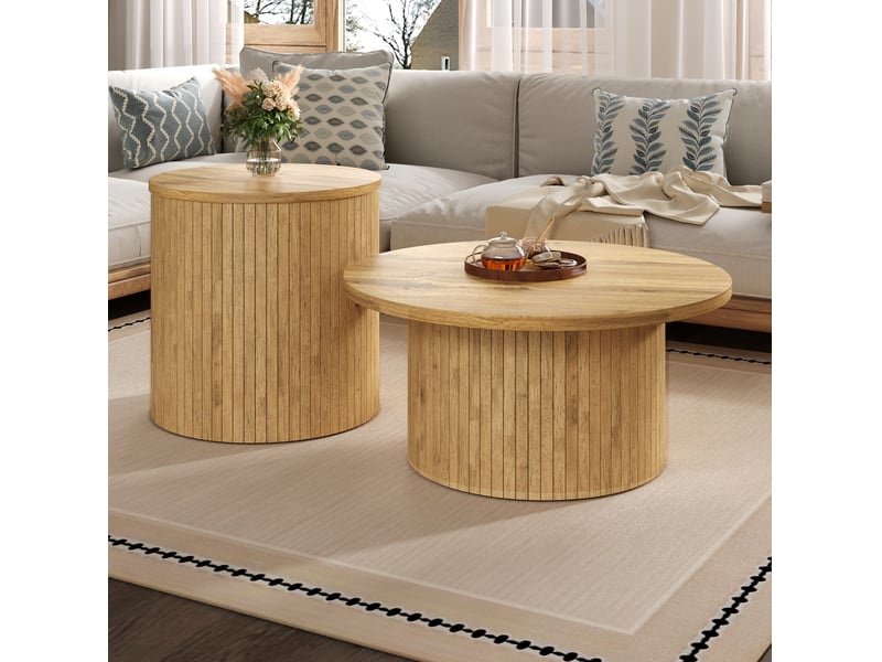  Tables basses rondes 75x75x36 cm et 50x50x50,5 cm mdf naturel  - Conforama C