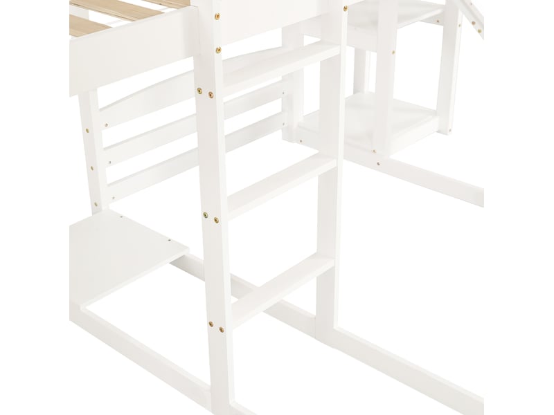  Lit superposé enfant 90x200 cm – blanc – 3 couchages, toboggan, toit et rangement – sans matelas  - Conforama E