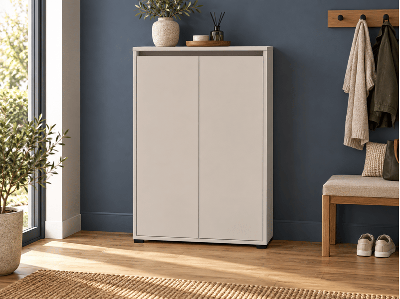  Armoire à chaussures 2 portes avec étagères coloris cachemire - longueur 70 x profondeur 34 x hauteur 108,3 cm  - Conforama B