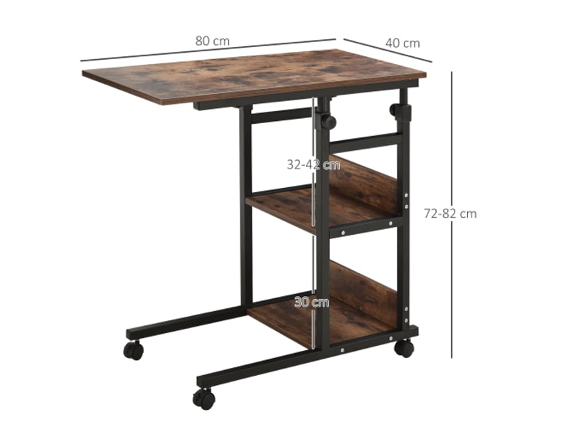 Table d’appoint à roulettes, hauteur réglable 72–82 cm, noir, métal, 80x40 cm, 2 étagères, salon & bureau - Conforama C