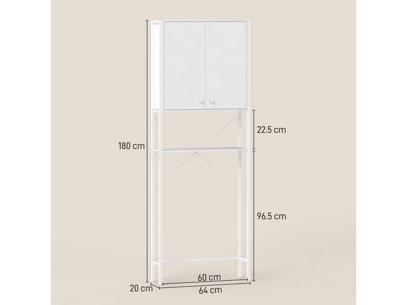  Meuble au-dessus des toilettes blanc avec placard et étagère ouverte, 64 x 20 x 180 cm  - Conforama E